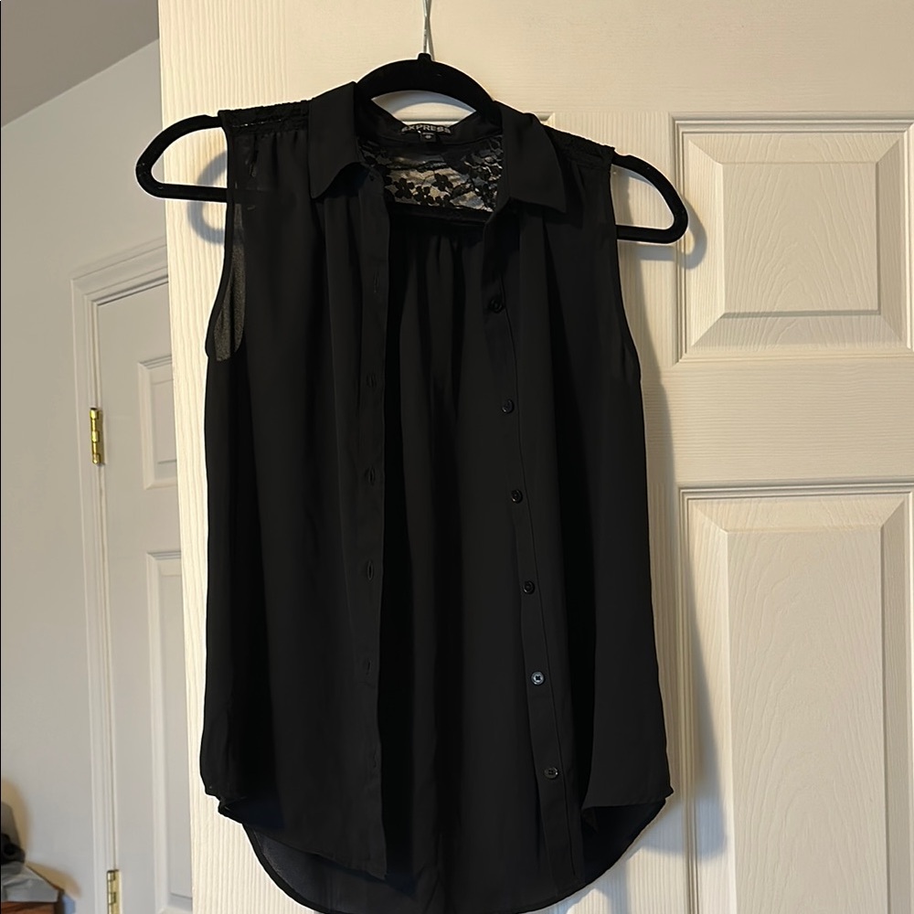 Express Black Sleeveless Button-Up Top